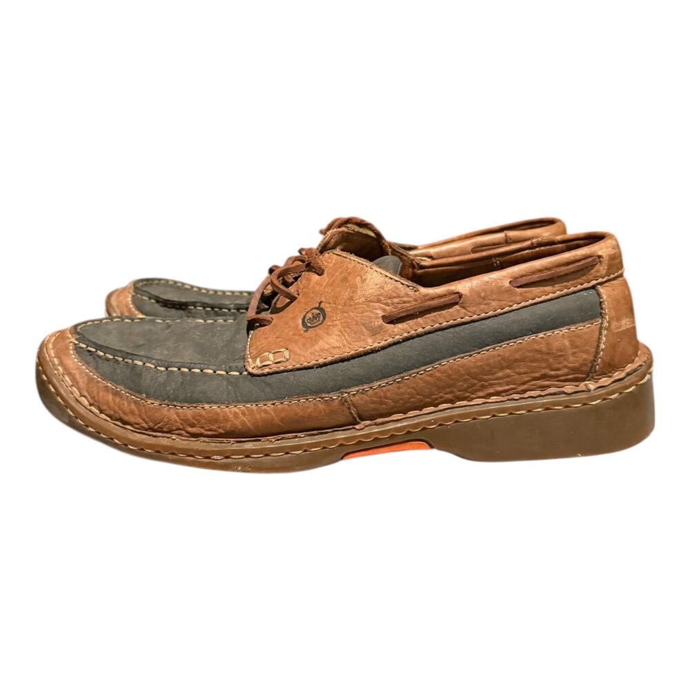 Born Men's Deck Shoe Size 9.5 M Lace Up Boat Loafer Two Tone Brown Leather - Picture 6 of 10